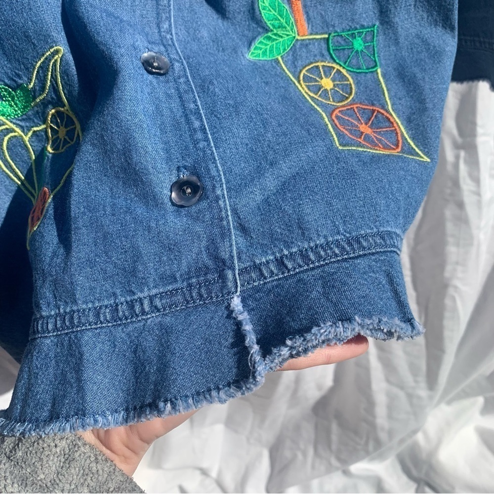 Vintage Excitation Denim Embroidered Appliqué Spring Summer Button Up Sz Medium - Picture 7 of 8